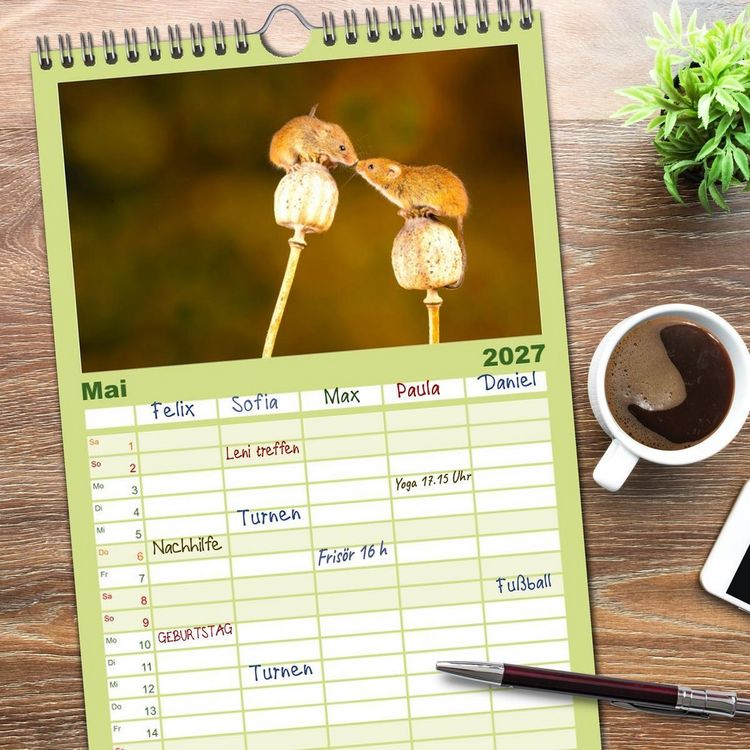 Produktbild: Familienplaner 2027 - Die Tiere des Waldes mit 5 Spalten (Wandkalender, 21 x 45 cm) CALVENDO