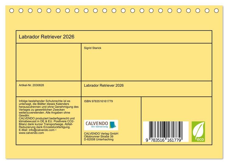 Produktbild: Labrador Retriever 2026 (Tischkalender 2026 DIN A5 quer), CALVENDO Monatskalender