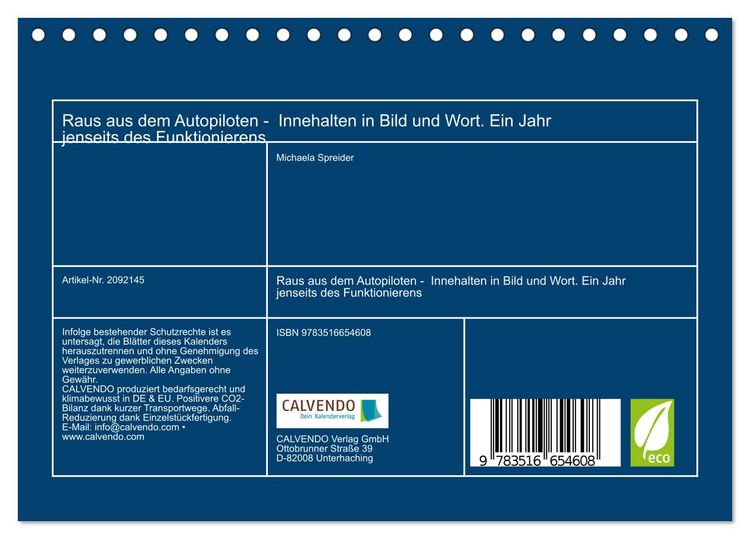 Produktbild: Raus aus dem Autopiloten - Innehalten in Bild und Wort. Ein Jahr jenseits des Funktionierens (Tischkalender 2026 DIN A5 quer), CALVENDO Monatskalender