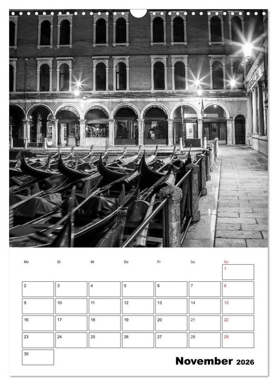Produktbild: MONOCHROMES VENEDIG Klassische Momente (Wandkalender 2026 DIN A3 hoch), CALVENDO Monatskalender
