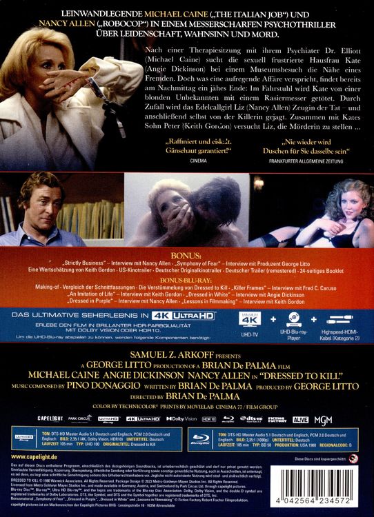 Produktbild: Dressed to Kill - 3-Disc Limited Collector's Edition im Mediabook (4K Ultra HD + Blu-ray + Bonus-Blu-ray)