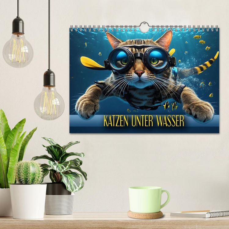 Produktbild: Katzen unter Wasser (Wandkalender 2026 DIN A4 quer), CALVENDO Monatskalender