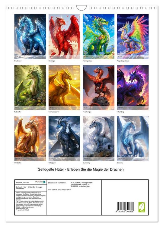 Produktbild: Gefl&uuml;gelte H&uuml;ter - Erleben Sie die Magie der Drachen (Wandkalender 2026 DIN A3 hoch), CALVENDO Monatskalender