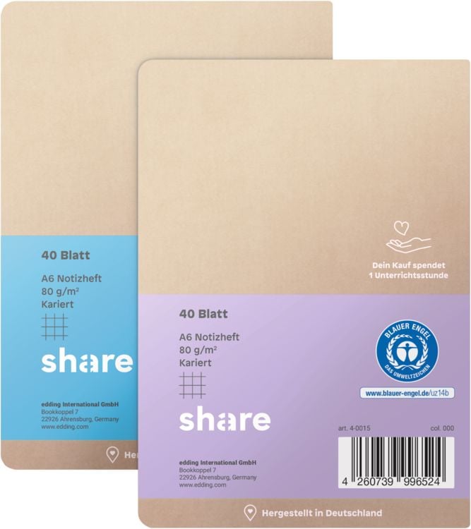Produktbild: share Notizheft A6 kariert pastellblau-lavendel