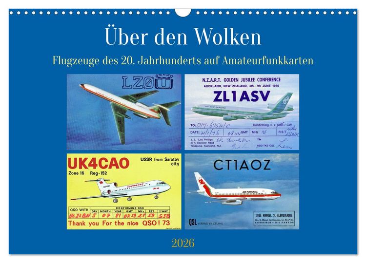 Produktbild: &Uuml;ber den Wolken - Flugzeuge des 20. Jahrhunderts auf Amateurfunkkarten (Wandkalender 2026 DIN A3 quer), CALVENDO Monatskalender
