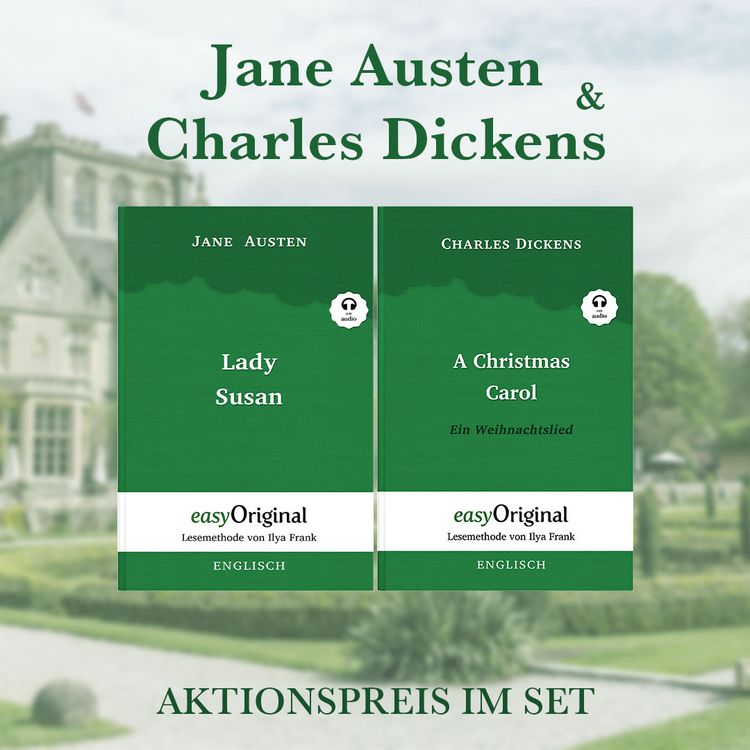 Produktbild: Jane Austen & Charles Dickens Geschenkset - 2 B&uuml;cher (Softcover+ Audio-Online) + Eleganz der Natur Schreibset Basics