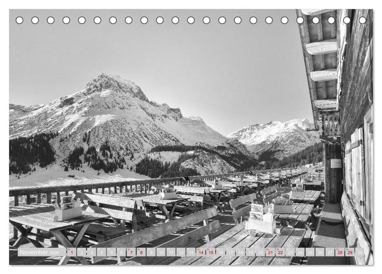 Produktbild: Arlberg black and white (Tischkalender 2026 DIN A5 quer), CALVENDO Monatskalender