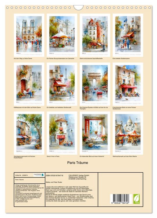 Produktbild: Paris Tr&auml;ume (Wandkalender 2027 DIN A3 hoch), CALVENDO Monatskalender