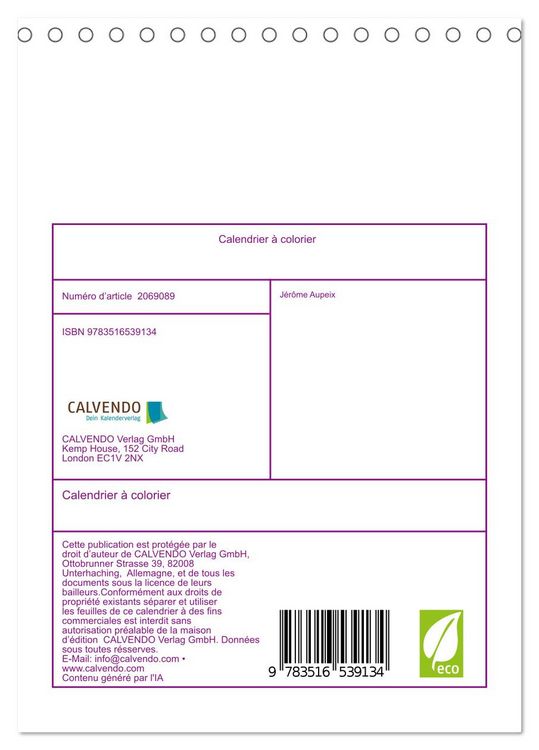 Produktbild: Calendrier &agrave; colorier (Calendrier de bureau 2026 DIN A5 horizontal), CALVENDO calendrier mensuel