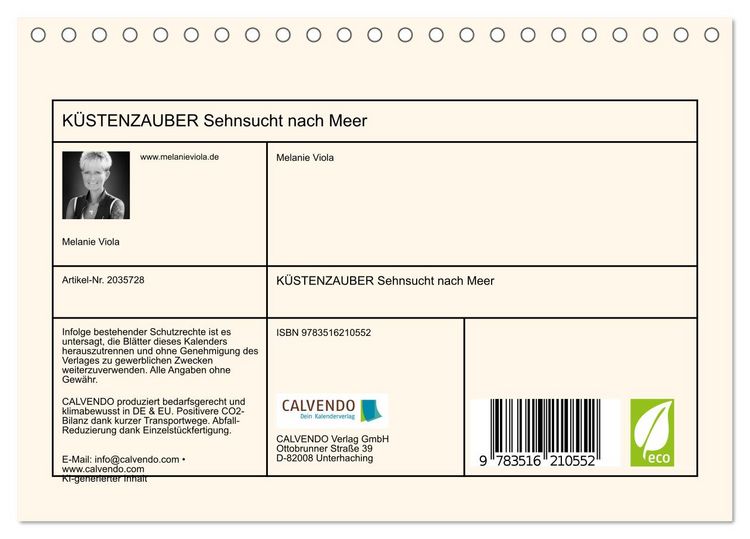 Produktbild: K&Uuml;STENZAUBER Sehnsucht nach Meer (Tischkalender 2026 DIN A5 quer), CALVENDO Monatskalender