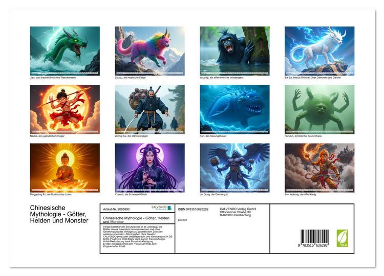 Produktbild: Chinesische Mythologie - G&ouml;tter, Helden und Monster (Wandkalender 2026 DIN A3 quer), CALVENDO Monatskalender