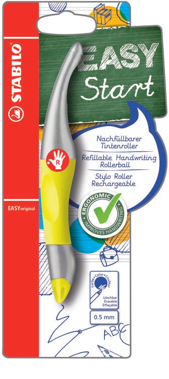 Produktbild: STABILO Tintenroller Rechtsh&auml;nder - EASYoriginal metallic neongelb - Einzelstift - blau (l&ouml;schbar) inkl. Patrone