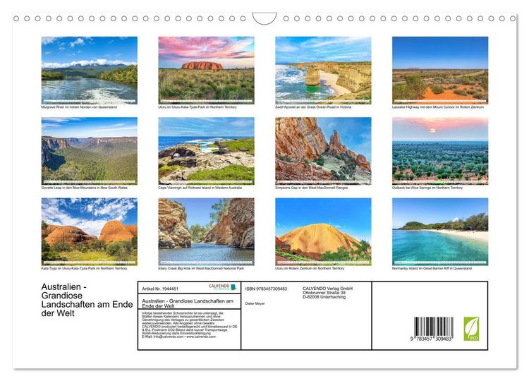 Produktbild: Australien - Grandiose Landschaften am Ende der Welt (Wandkalender 2026 DIN A3 quer), CALVENDO Monatskalender