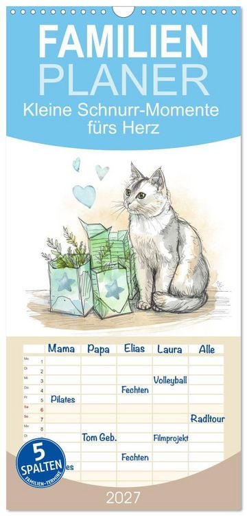 Produktbild: Familienplaner 2027 - Kleine Schnurr-Momente f&uuml;rs Herz mit 5 Spalten (Wandkalender, 21 x 45 cm) CALVENDO
