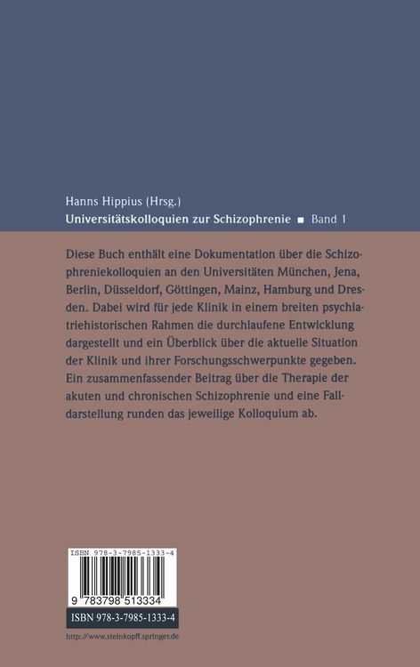 Produktbild: Universit&auml;tskolloquien zur Schizophrenie