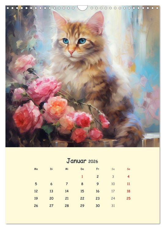 Produktbild: Liebliche Katzen. Anmut und W&uuml;rde mit Blumen (Wandkalender 2026 DIN A3 hoch), CALVENDO Monatskalender