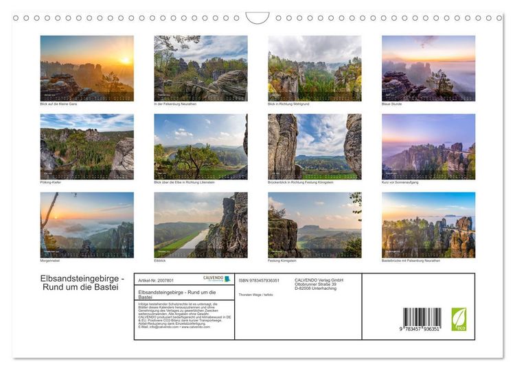 Produktbild: Elbsandsteingebirge - Rund um die Bastei (Wandkalender 2026 DIN A3 quer), CALVENDO Monatskalender