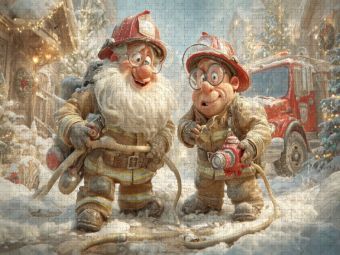 Produktbild: CALVENDO Puzzle Wenn der Weihnachtsmann l&ouml;schen kommt, gibt's Geschenke mit Blaulicht! | 1000 Teile Lege-Gr&ouml;&szlig;e 64x48cm Foto-Puzzle f&uuml;r gl&uuml;ckliche Stun