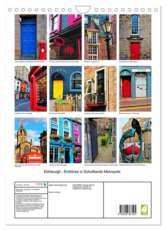 Produktbild: Edinburgh - Einblicke in Schottlands Metropole (Wandkalender 2026 DIN A4 hoch), CALVENDO Monatskalender