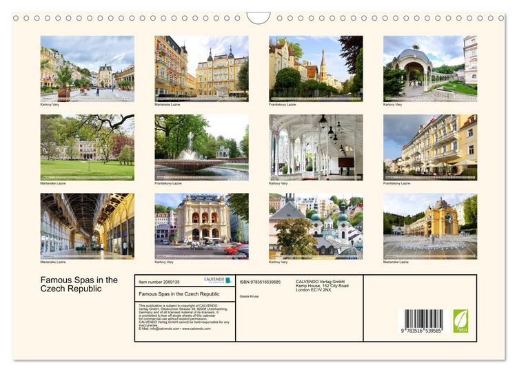 Produktbild: Famous Spas in the Czech Republic (Wall Calendar 2026 DIN A3 landscape), CALVENDO 12 Month Wall Calendar