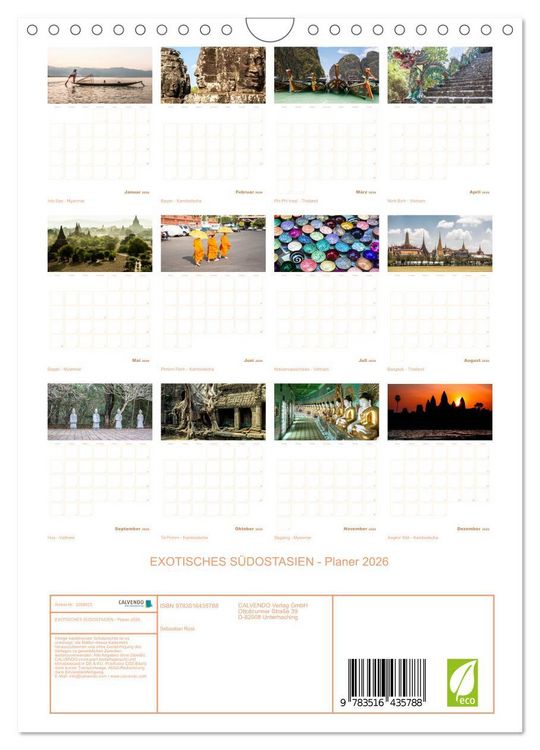 Produktbild: EXOTISCHES S&Uuml;DOSTASIEN - Planer 2026 (Wandkalender 2026 DIN A4 hoch), CALVENDO Monatskalender