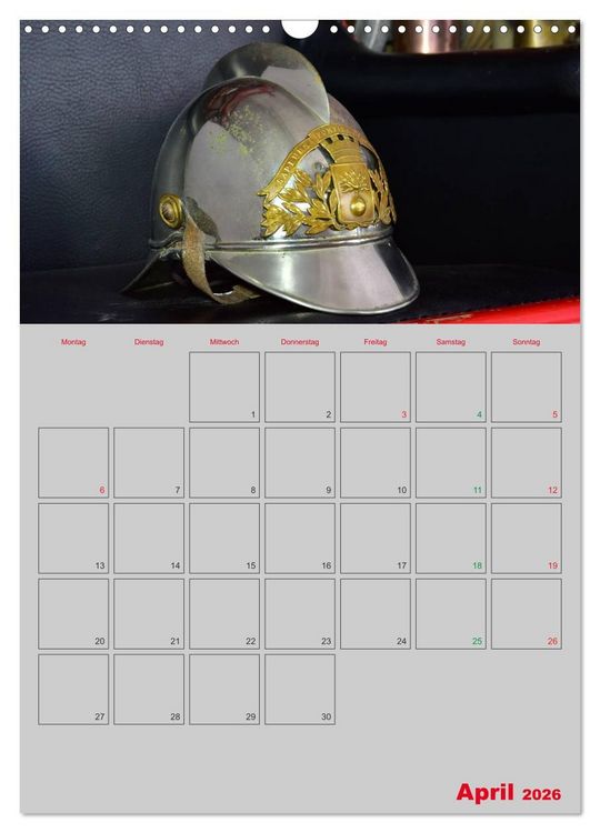 Produktbild: Alte Feuerwehrhelme - Terminplaner (Wandkalender 2026 DIN A3 hoch), CALVENDO Monatskalender