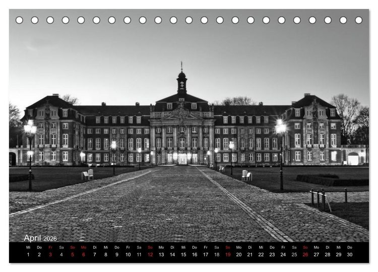 Produktbild: M&uuml;nster in schwarz-wei&szlig; gesehen (Tischkalender 2026 DIN A5 quer), CALVENDO Monatskalender