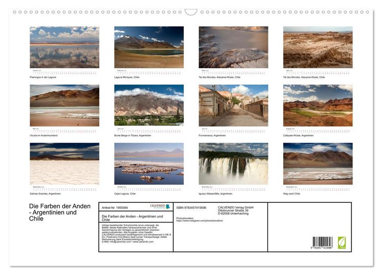Produktbild: Die Farben der Anden - Argentinien und Chile (Wandkalender 2026 DIN A2 quer), CALVENDO Monatskalender