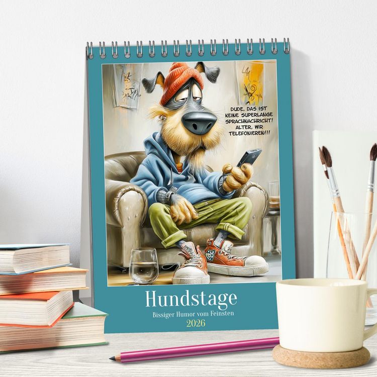 Produktbild: Hundstage. Bissiger Humor vom Feinsten (Tischkalender 2026 DIN A5 hoch), CALVENDO Monatskalender
