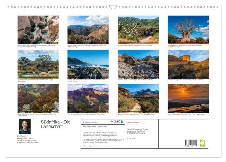 Produktbild: S&uuml;dafrika - Die Landschaft (Wandkalender 2026 DIN A2 quer), CALVENDO Monatskalender