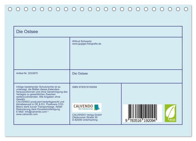 Produktbild: Die Ostsee (Tischkalender 2026 DIN A5 quer), CALVENDO Monatskalender