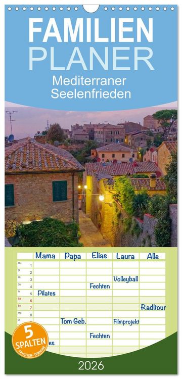 Produktbild: Familienplaner 2026 - Mediterraner Seelenfrieden mit 5 Spalten (Wandkalender, 21 x 45 cm) CALVENDO