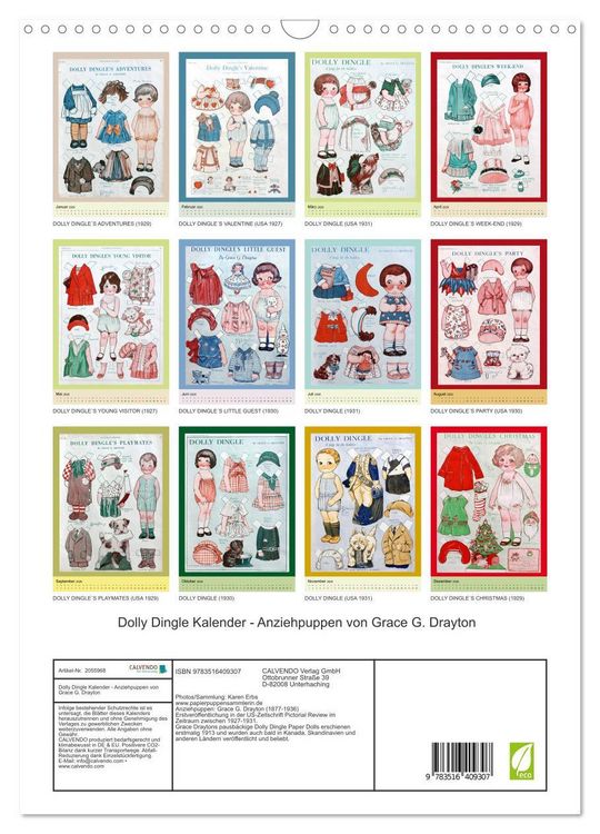 Produktbild: Dolly Dingle Kalender - Anziehpuppen von Grace G. Drayton (Wandkalender 2026 DIN A3 hoch), CALVENDO Monatskalender