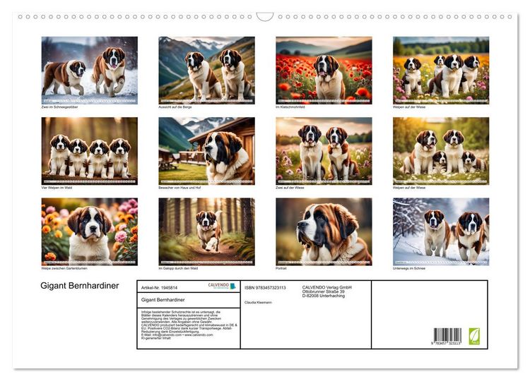 Produktbild: Gigant Bernhardiner (Wandkalender 2026 DIN A2 quer), CALVENDO Monatskalender