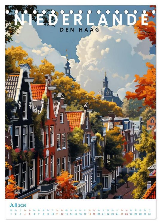 Produktbild: Niederlande - Old School Poster Style (Tischkalender 2026 DIN A5 hoch), CALVENDO Monatskalender