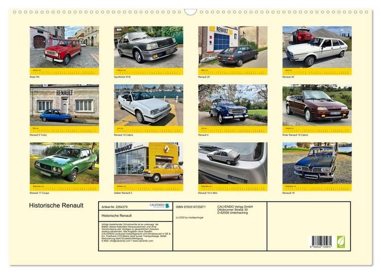 Produktbild: Historische Renault (Wandkalender 2026 DIN A2 quer), CALVENDO Monatskalender