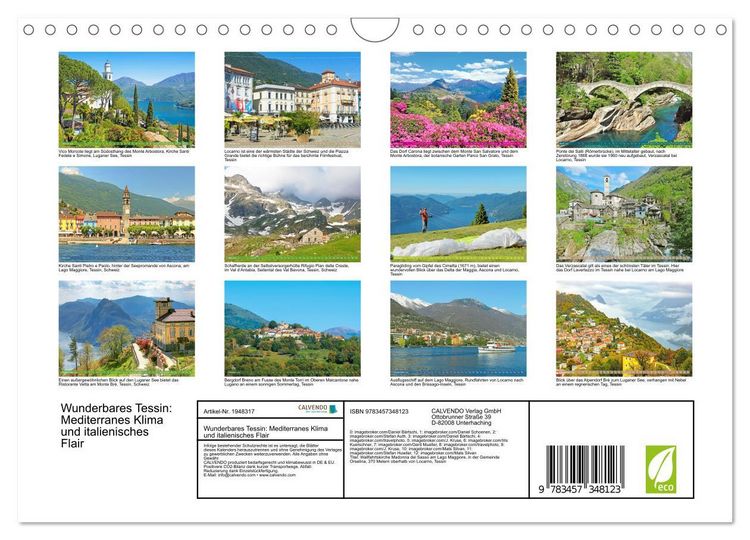Produktbild: Wunderbares Tessin: Mediterranes Klima und italienisches Flair (Wandkalender 2026 DIN A4 quer), CALVENDO Monatskalender