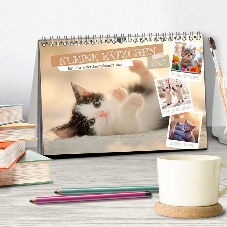 Produktbild: Kleine K&auml;tzchen - Ein Jahr voller Samtpfotenzauber (Tischkalender 2027 DIN A5 quer), CALVENDO Monatskalender