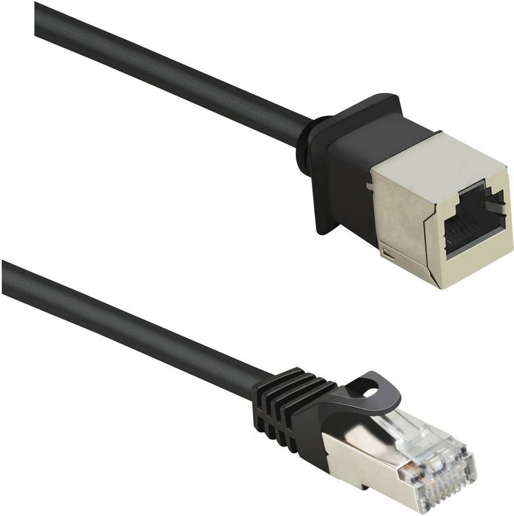 Produktbild: Renkforce RF-4394124 RJ45 Patchkabel CAT 5e F/UTP 0.50 m Schwarz Verl&auml;ngerungskabel mit Rastnasenschutz, vergoldete Steckkontakte 1 St.
