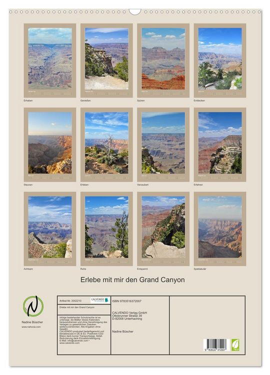 Produktbild: Erlebe mit mir den Grand Canyon (Wandkalender 2026 DIN A2 hoch), CALVENDO Monatskalender