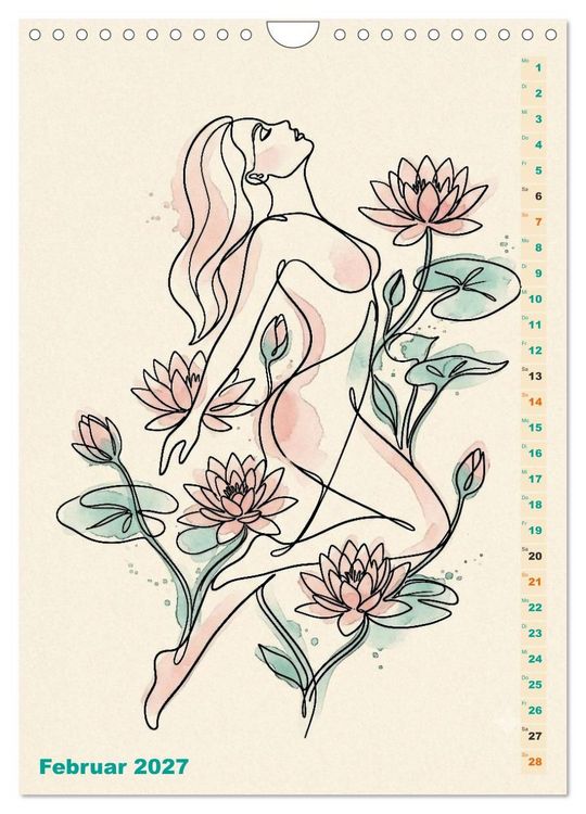 Produktbild: Bl&uuml;tenhauch und Silhouette - Line Art trifft Aquarell (Wandkalender 2027 DIN A4 hoch), CALVENDO Monatskalender