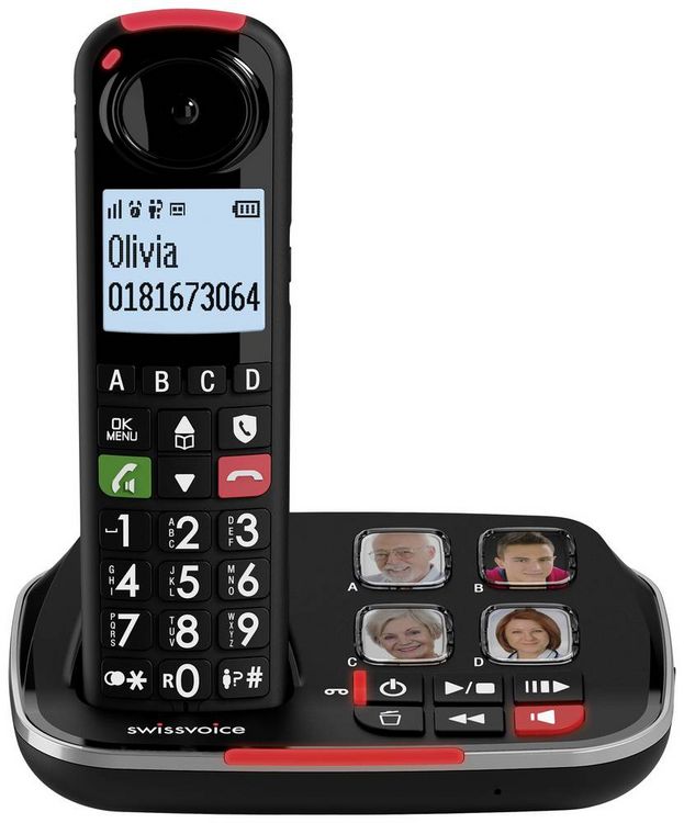 Produktbild: SwissVoice Xtra 2355 Schnurloses Seniorentelefon Anrufbeantworter, Foto-Tasten, Freisprechen, f&uuml;r H&ouml;rger&auml;te kompatibel, Wahlwiederholung Beleuchtet