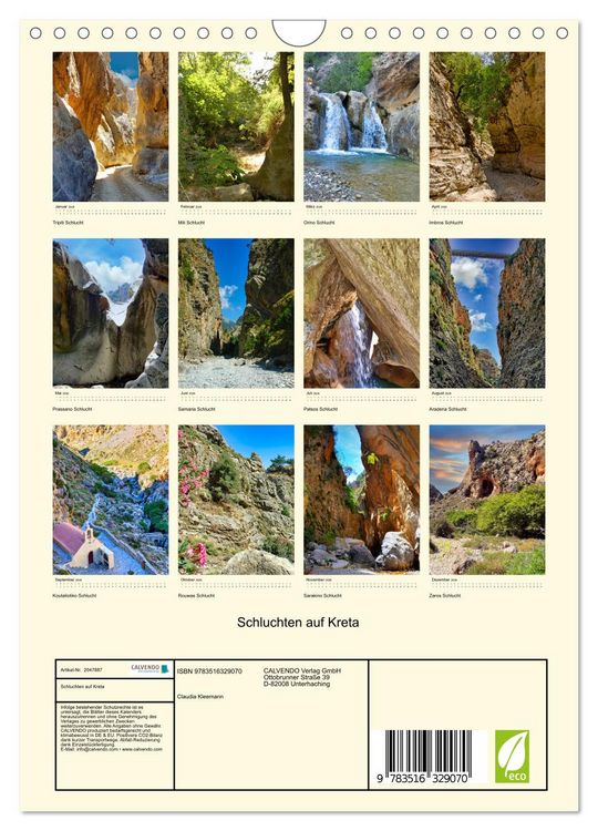 Produktbild: Schluchten auf Kreta (Wandkalender 2026 DIN A4 hoch), CALVENDO Monatskalender