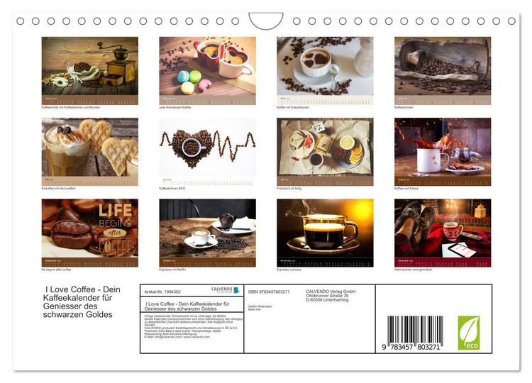 Produktbild: I Love Coffee - Dein Kaffeekalender f&uuml;r Geniesser des schwarzen Goldes (Wandkalender 2026 DIN A4 quer), CALVENDO Monatskalender