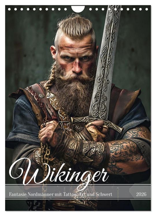 Produktbild: Wikinger - Fantasie Nordm&auml;nner mit Tattoo, Axt und Schwert (Wandkalender 2026 DIN A4 hoch), CALVENDO Monatskalender