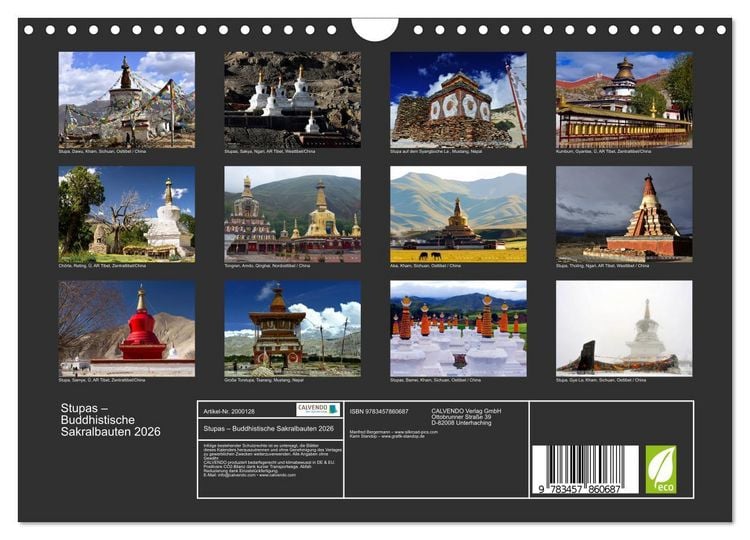 Produktbild: Stupas &ndash; Buddhistische Sakralbauten 2026 (Wandkalender 2026 DIN A4 quer), CALVENDO Monatskalender