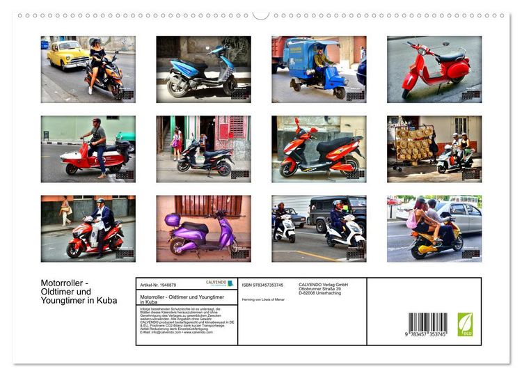 Produktbild: Motorroller - Oldtimer und Youngtimer in Kuba (hochwertiger Premium Wandkalender 2026 DIN A2 quer), Kunstdruck in Hochglanz