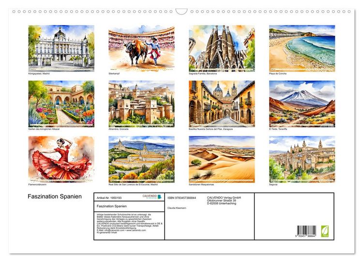 Produktbild: Faszination Spanien (Wandkalender 2026 DIN A2 quer), CALVENDO Monatskalender