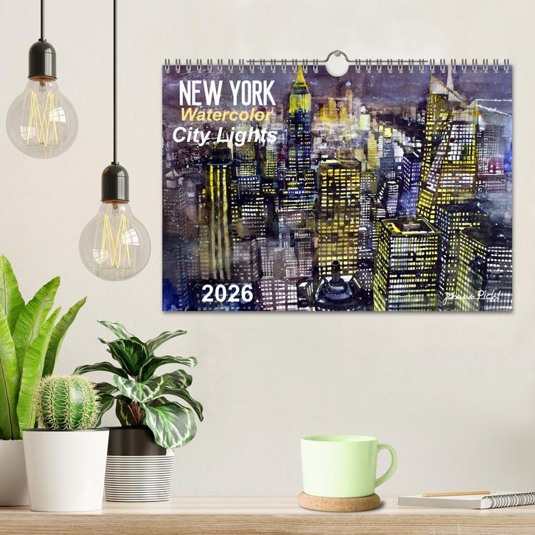 Produktbild: New York Watercolor Citylights (Wandkalender 2026 DIN A4 quer), CALVENDO Monatskalender
