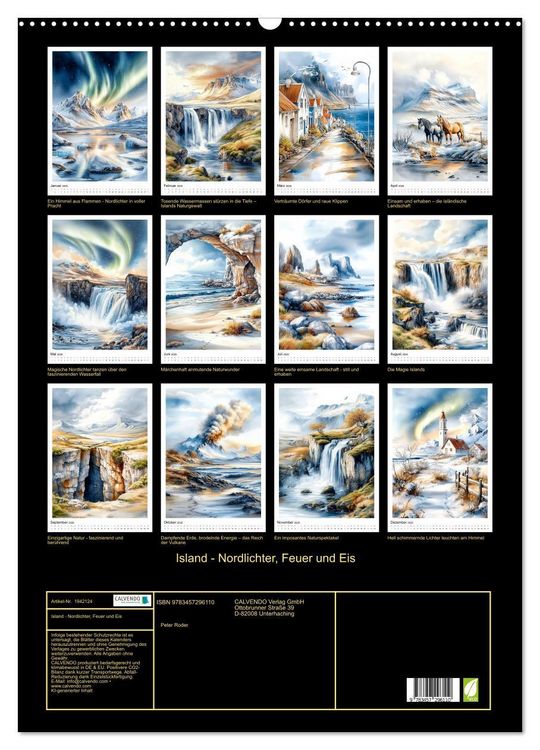 Produktbild: Island - Nordlichter, Feuer und Eis (Wandkalender 2026 DIN A2 hoch), CALVENDO Monatskalender